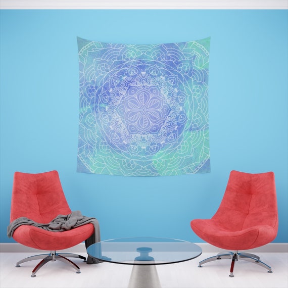 Sea Blue MANDALA TAPESTRY Spiritual Wall Art Sky Blue Wall Tapestry Spiritual Zen Decor Boho Tapestry Wall Hanging Etsy