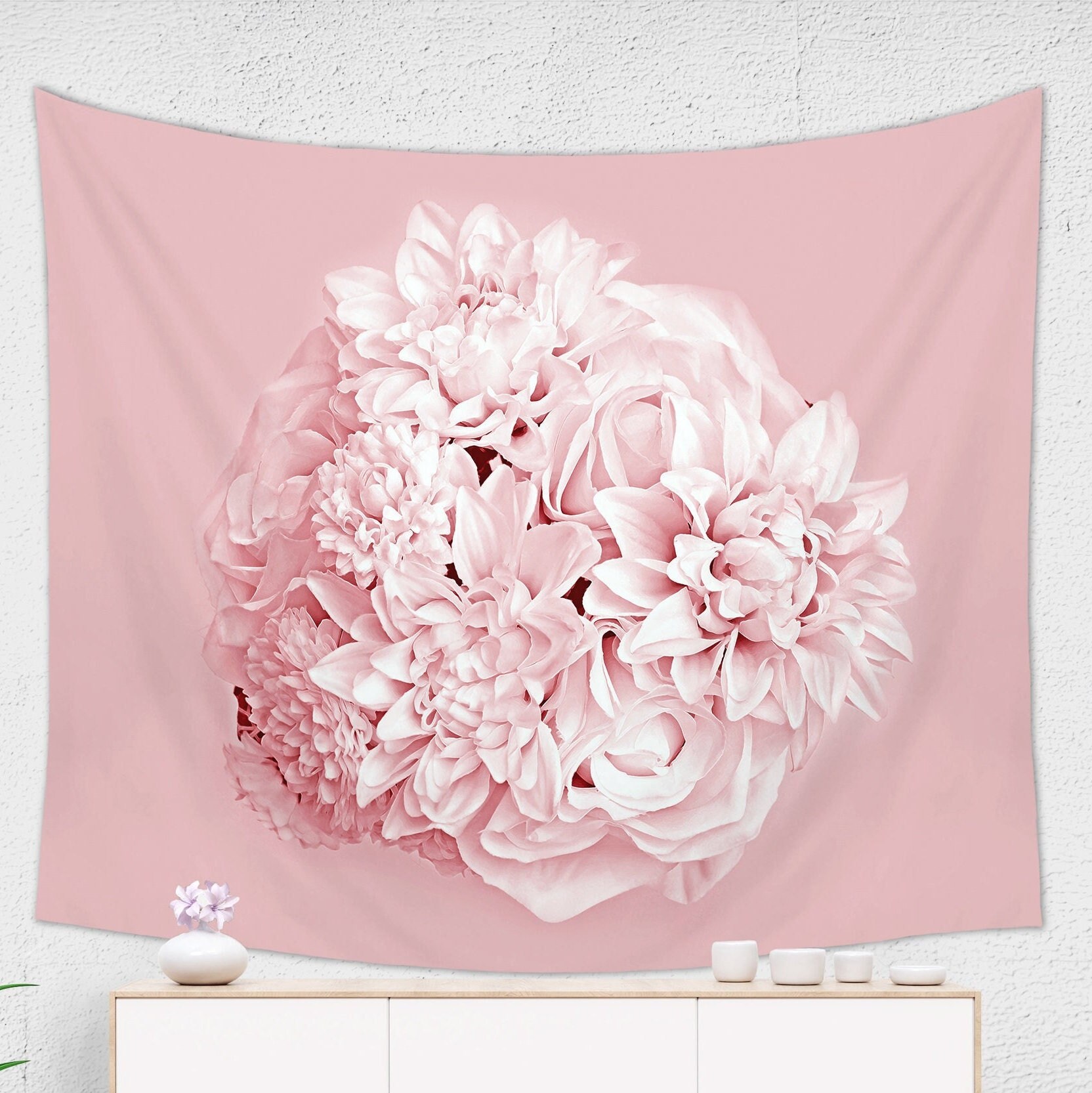 REMYS Floral Flower Rose Pink Print Tapestry 60x51in Theme Party Tapestries  Hanging for Bedroom Living Room Decor Background