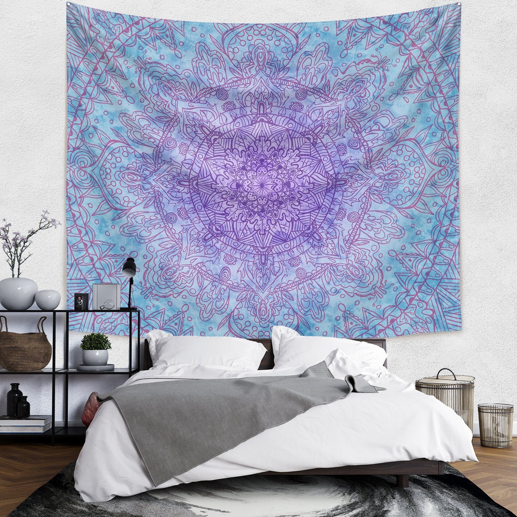 Blue Tapestry Mandala Wall Hanging | Indian Tapestry Purple and Blue |  Psychedelic Tapestry Aesthetic Textile Wall Art for Meditation Room - Etsy, image size:1680x1680