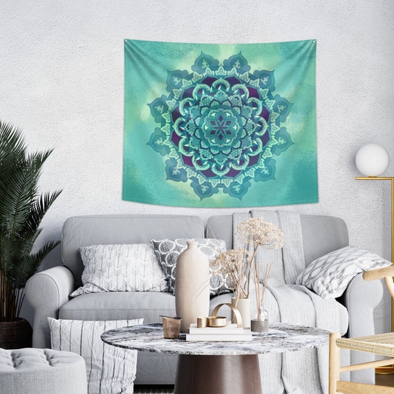 Mandala Tapestry for Bedroom Aesthetic Green Mandala Tapestry Wall Hanging  Tapestry Boho Wall Tapestry for Bedroom Tapestries Trippy Room Decor