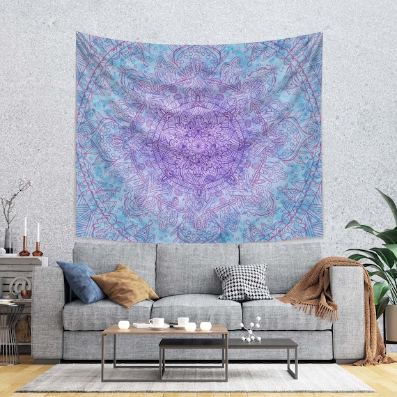 Blue Tapestry Mandala Wall Hanging Indian Tapestry Purple and Blue Psychedelic Tapestry Aesthetic Textile Wall Art for Meditation Room Etsy
