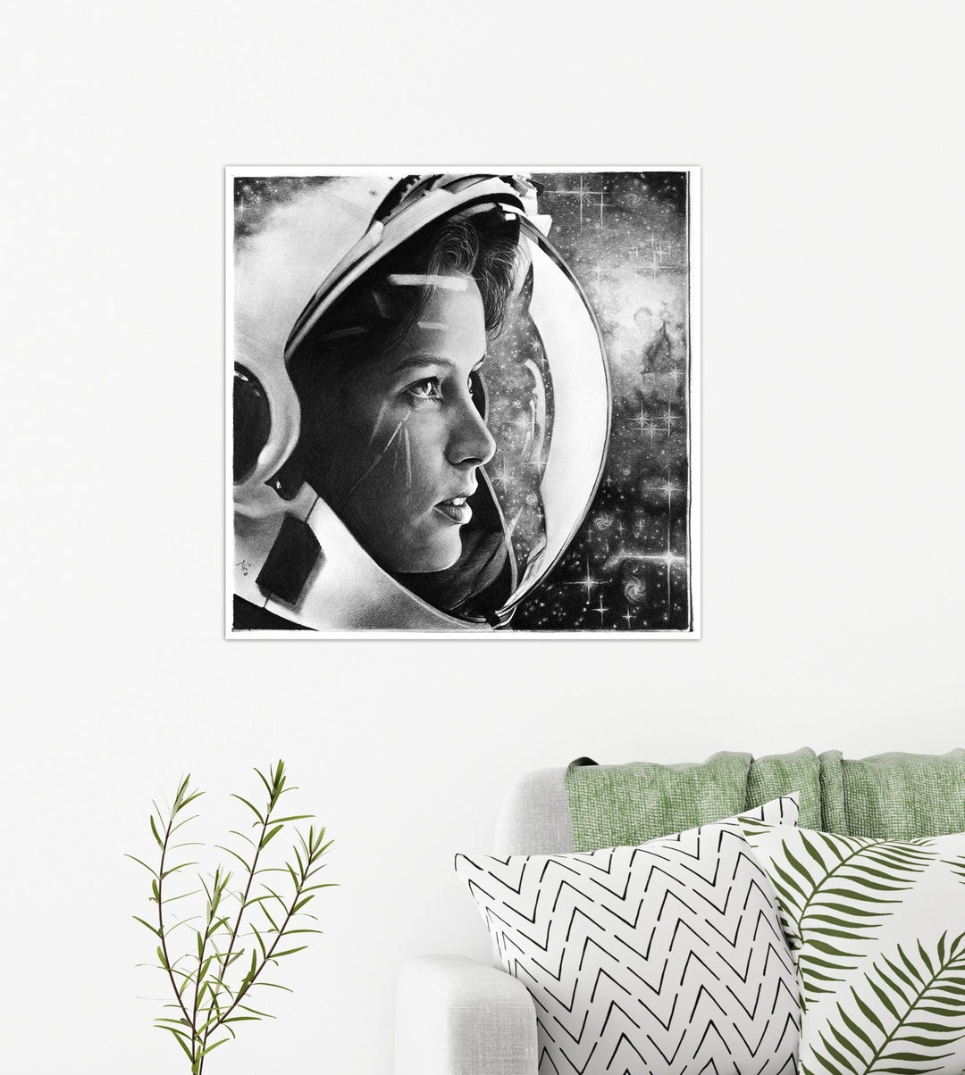 Astronaut in Space Print Pencil Drawing Galaxy Print Photorealistic