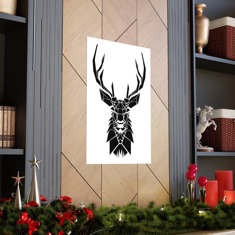 Geometric Wall Art Deer Head Geometric Print Man Cave Decor Etsy