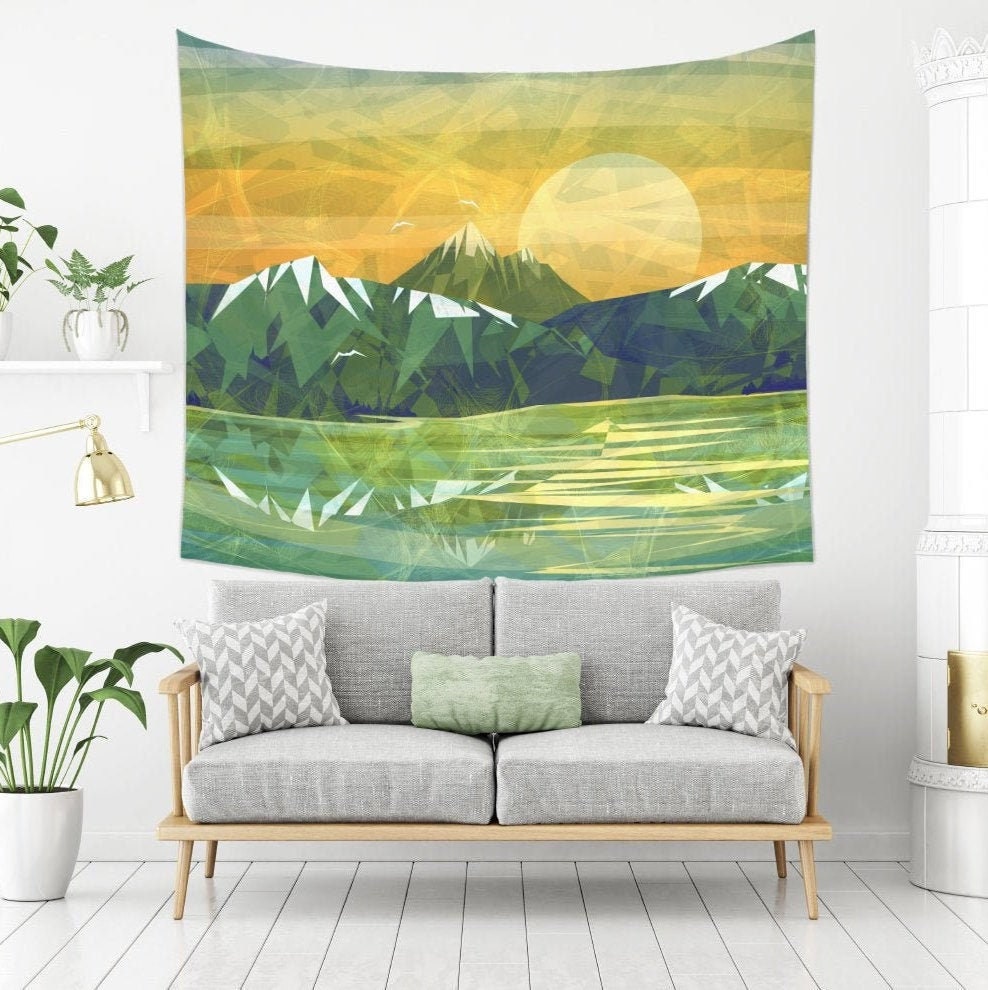 Mountain Tapestry Sun Tapestry Mountainscape Tapestry Wall Etsy