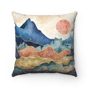 Mountain Pillow Cover | Square Boho Pillow Case | Scenic Mountain Throw Pillow  | Mountain Couch Pillow | Indoor Pillow
