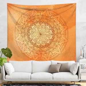 Orange Tapestry Mandala Tapestry Wall Hanging Dorm Decor Trippy Tapestry Boho Tapestry Wall Hanging for Meditation Room image 5