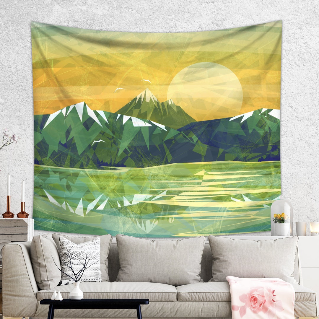 Mountain Tapestry Yellow Tapestry Landscape Wall Art Tapestry Wall