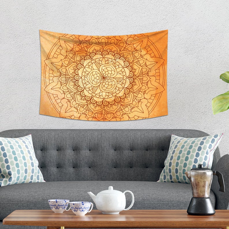 Orange Tapestry Mandala Tapestry Wall Hanging Dorm Decor Trippy Tapestry Boho Tapestry Wall Hanging for Meditation Room image 7