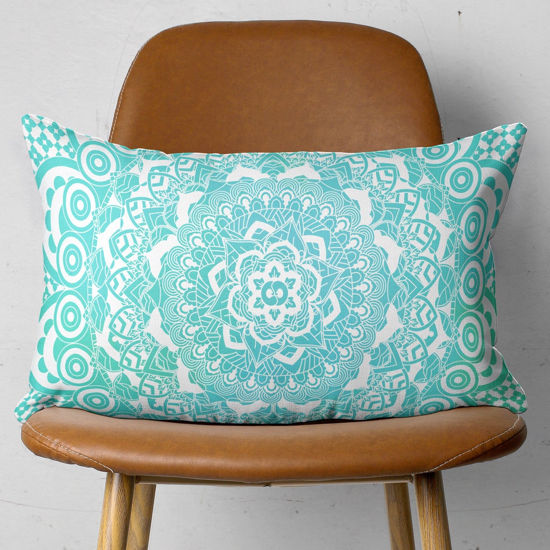 Turquoise Pillow in Rectangle Shape Blue Ombre Pillow Case Spiritual