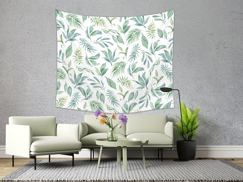 Floral Tapestry Nature Tapestry Green Boho Tapestry Leaf Etsy
