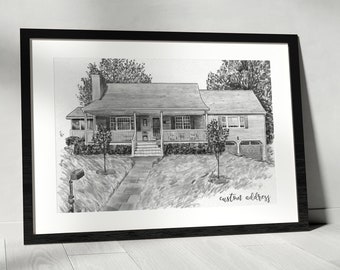 House Portrait Sketch | Custom Home Sketch | House Painting Moving Gift | First Home Gifts | House Sketch