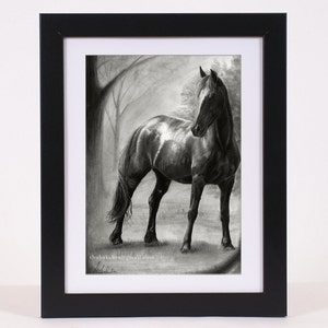 Horse Print Wall Art | Horse Drawing Poster | Black and White Horse Art Print Large Wall Decor | Photorealistic Pencil Drawing of Horses