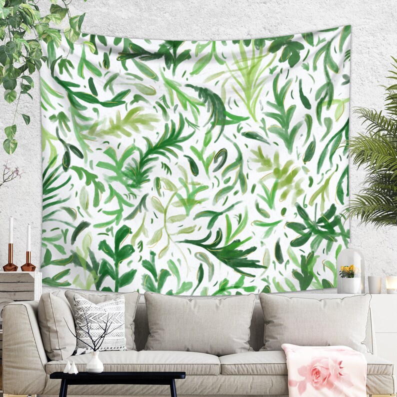 Leaf Tapestry Wall Hanging Nature Wall Tapestry Green Etsy