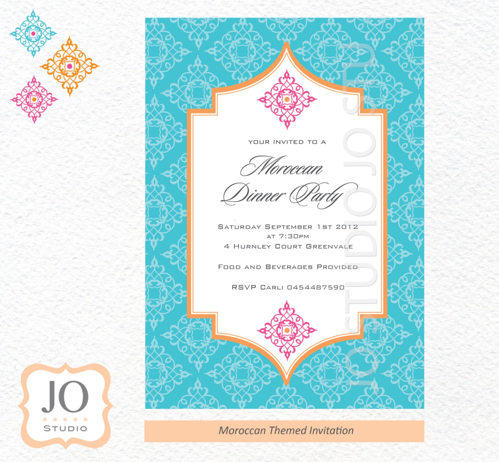 Moroccan Themed Invitation for a Moroccan Birthday / Blue &amp; | Etsy