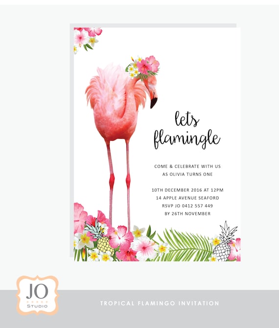 Tropical Flamant Rose Ananas Invitation Pour Une Soiree Etsy