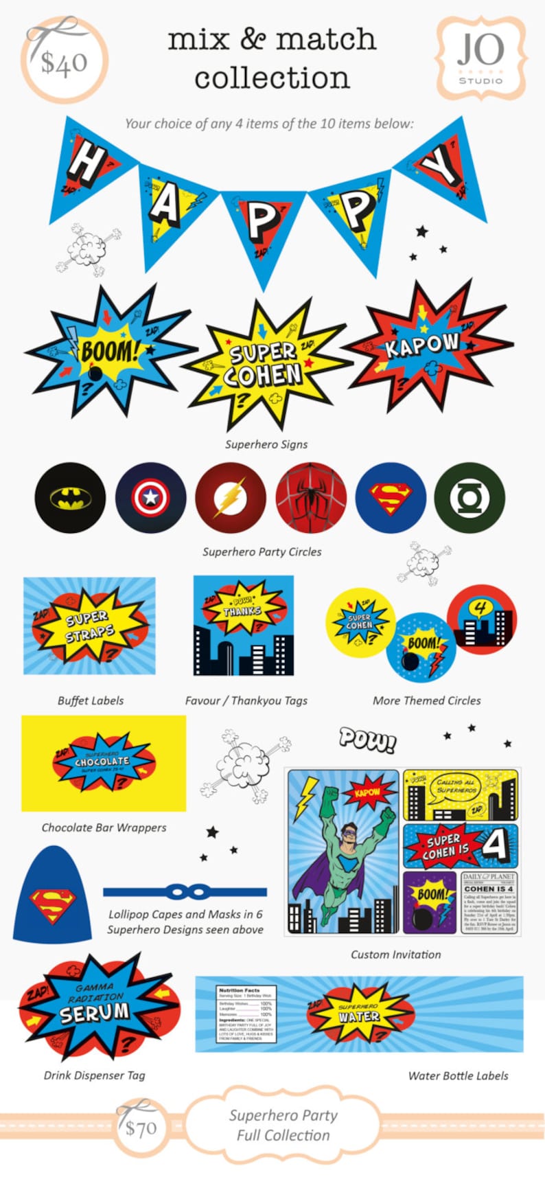 Mix And Match Collection For A Superhero Party Choose Any 4 Etsy
