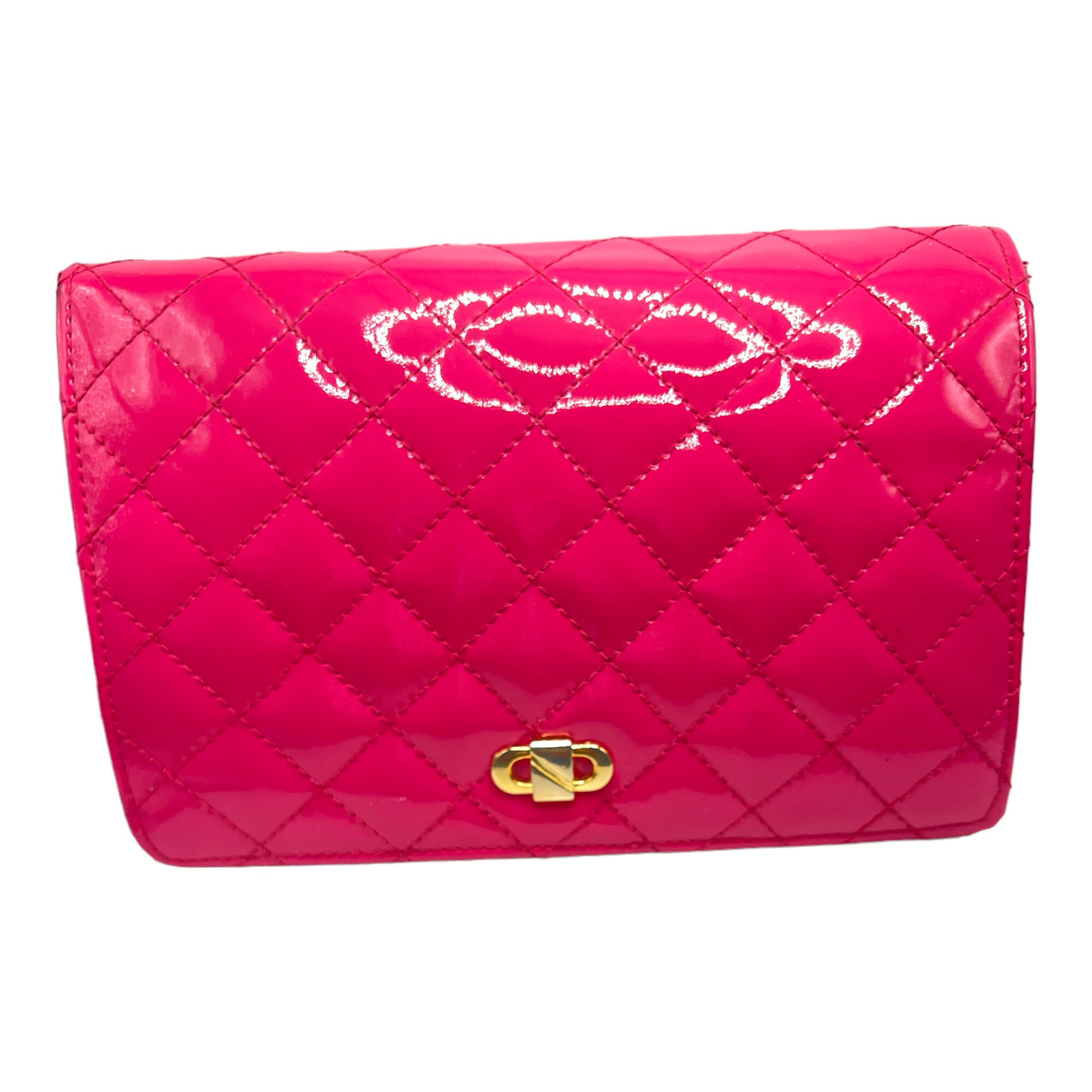 Quilted Hot Pink Small Purse w/ Gold Chain Straps