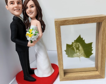 Custom Wedding or couple Bobblehead, Personalized Bobble Head, Custom Bobble Head From Photo, Gift for Couples, Leaf Carving Gift