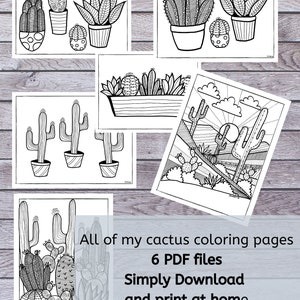 Ausmalbilder Kaktus | 6er Pack PDF Download | Print & Color zu Hause | Malseite zum Ausdrucken | SOFORTIGER Download
