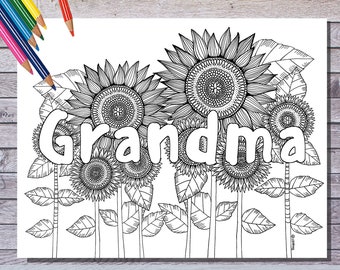 Omas Ausmalbild: Sonnenblumenmotiv + Grußkarte (PDF Download)