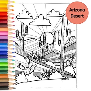 Arizona Sunset | PDF Digital Download | Adult Coloring Page | Hand Illustrated | INSTANT DOWNLOAD