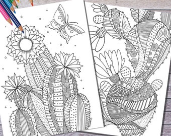 Printable Coloring Page | Cactus Flowers Coloring Pages | Instant Download PDF, JPEG, PNG