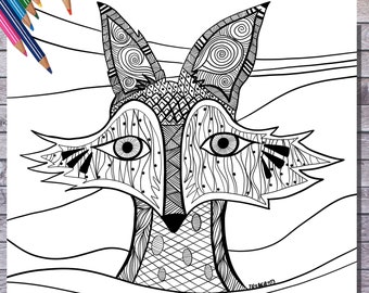 Fox Coloring Page / PDF PNG JPEG Instant Download / Print and color at home / Printable Coloring Page / Animal Coloring / Hand Illustrated