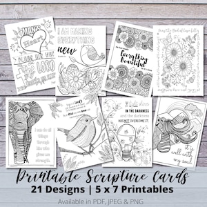 Printable Bible Verse 5 x 7 Note Cards HUGE 21 page bundle, Scripture Coloring, Printable PDF Pages, Bible Study Gift