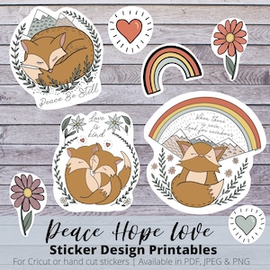 Printable Stickers Bundle, Peace, Hope, Love Vinyl Sticker, Laptop Decal, Clipart, Cricut PNG Stickers, Print & Cut Sticker