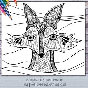 Fox Coloring Page / PDF PNG JPEG Instant Download / Print and color at home / Printable Coloring Page / Animal Coloring / Hand Illustrated