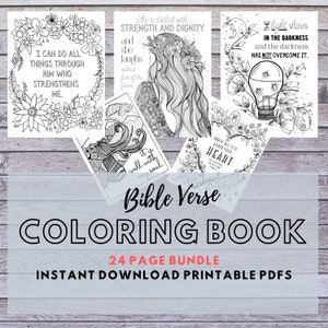 Bible Verse Coloring Pages, HUGE 24 page bundle, Scripture Coloring Book, Printable PDF Pages, Bible Study Gifts