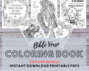 Bible Verse Coloring Pages, HUGE 24 page bundle, Scripture Coloring Book, Printable PDF Pages, Bible Study Gifts
