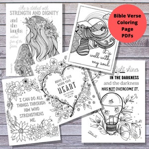 Bible Verse Coloring Page / 5 Instant Download PDF Pages / Printable Coloring Pages / Scripture Coloring Pages