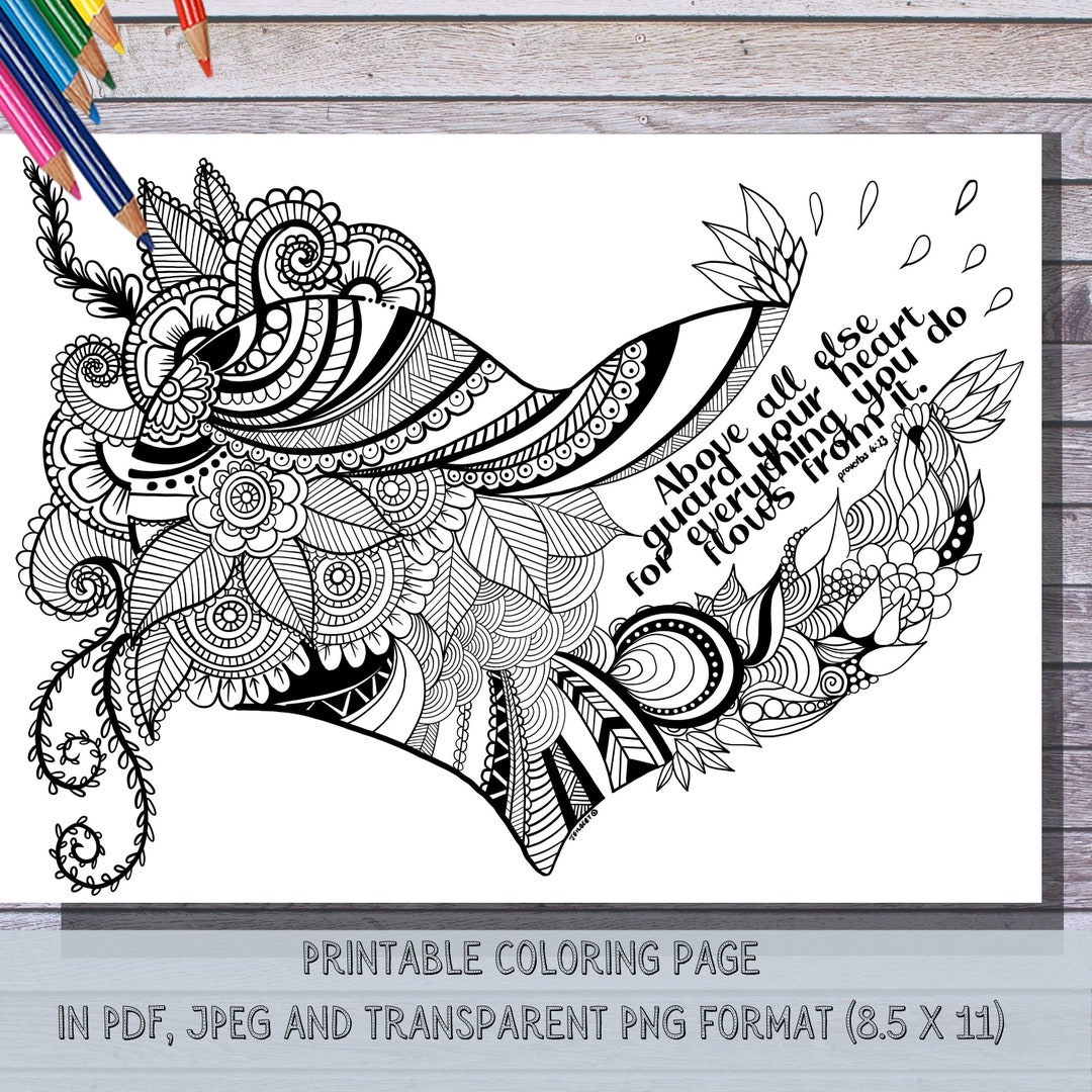Bible Verse Coloring Page, Printable Instant Download, Proverbs 4:23