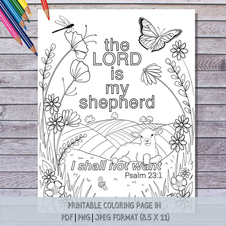 Bible Verse Coloring Page, the Lord is My Shepherd, Psalm 23.1 (PDF ...