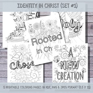Bible Verse Coloring Pages, Scripture Coloring, Identity in Christ, 5 Printable PDF, PNG & JPG Pages, Bible Study, Bible Journaling