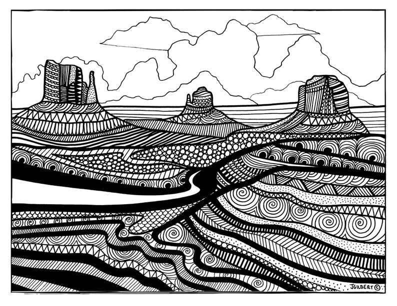 Printable Coloring Page Utah Monument Valley PDF PNG Etsy