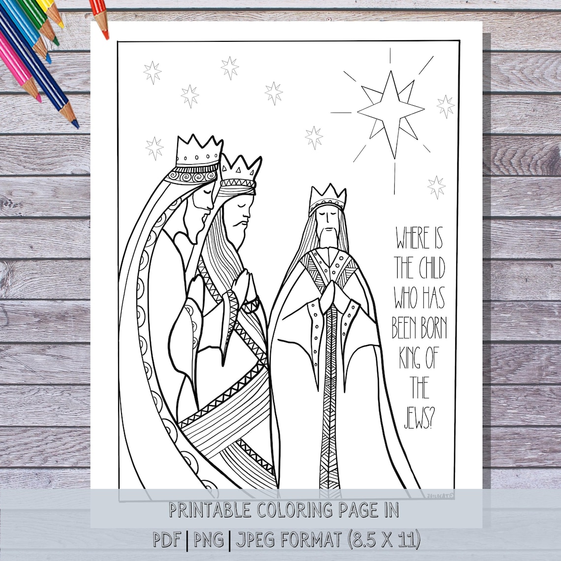 Three Wise Men Printable Christmas Coloring Page Hand - Etsy