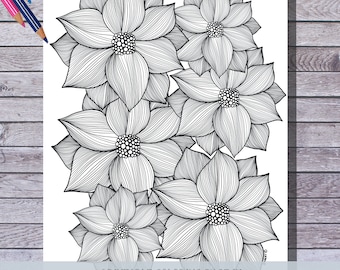 Flower Power Coloring Page: Hand Illustrated Floral Design (Digital PDF)