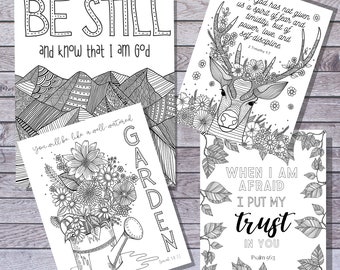 Bible Verse Coloring Pages, 4 Digital PDF Download Images | Print and Color at Home | Scripture