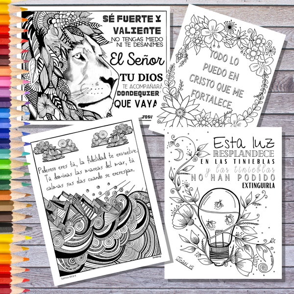 Versículo de la Biblia Coloring Pages | Printable Bible Verse Coloring Pages in Spanish | 4 Digital PDF Images | Printable Coloring Pages