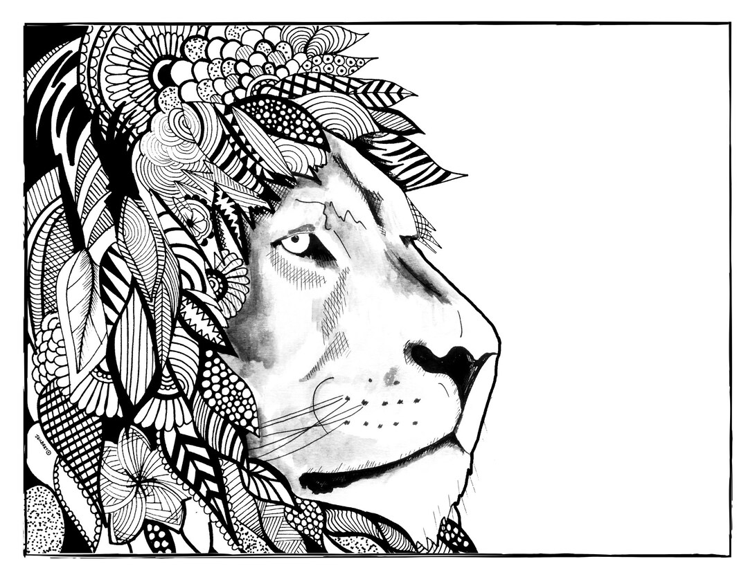 Lion Coloring Page | Printable Adult Coloring Page | Art Print Download ...