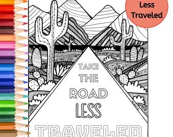 Road Less Traveled Coloring Page: Travel Adventure Art (PDF Printable)