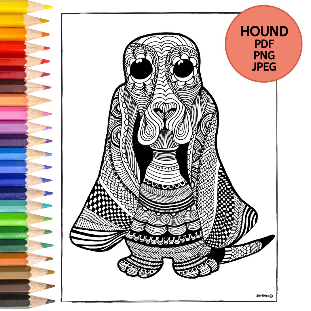 Printable Coloring Page | Hound Dog Coloring Page | Instant Download