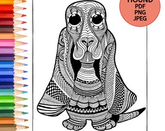 Printable Coloring Page | Hound Dog Coloring Page | Instant Download PDF, PNG, JPEG