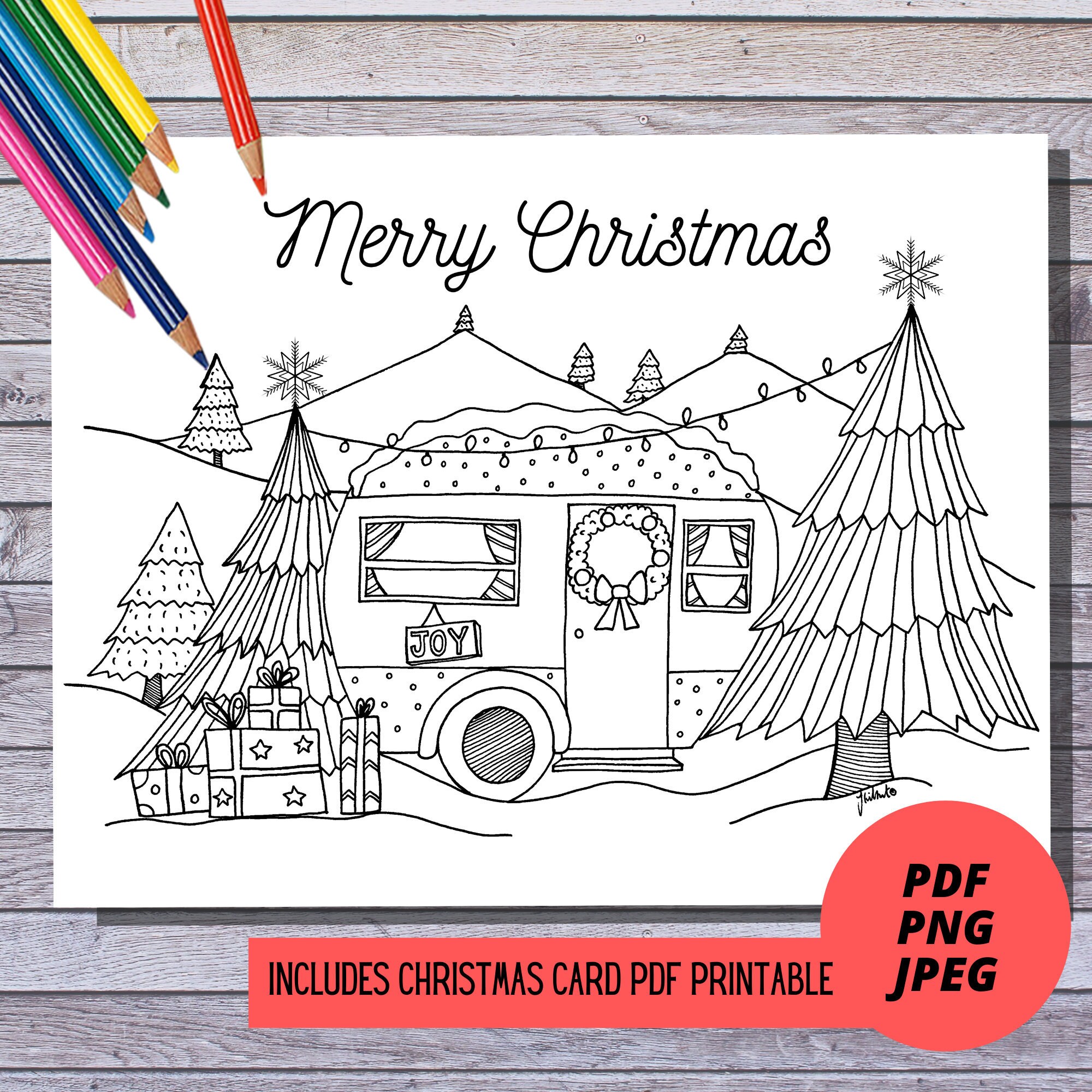 printable-coloring-page-instant-download-pdf-png-and-jpeg-christmas-camper-christmas-card-adult-coloring-etsy