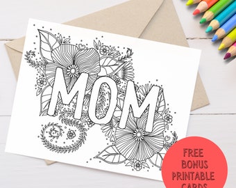 Mom Coloring Page and Greeting Card Printable | Mother's Day Printable | Instant Download PDF Printable | Gift for Mom