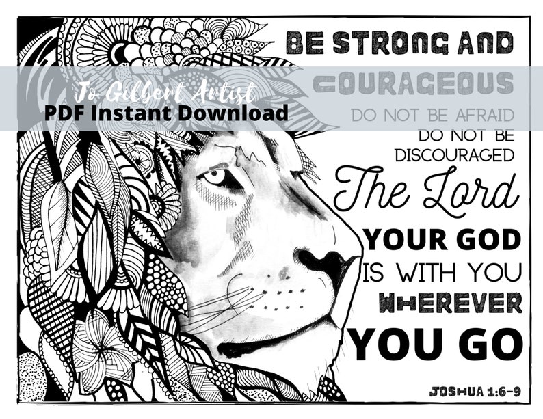 Download Bible Verse Coloring Page PDF Download Be Strong Courage | Etsy