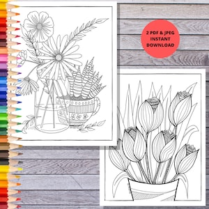 Printable Coloring Page | Flower / Floral Spring Coloring Pages | Instant Download PDF & JPEG
