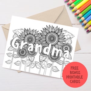Printable Coloring Page for Grandma, Includes Greeting Card, Instant ...